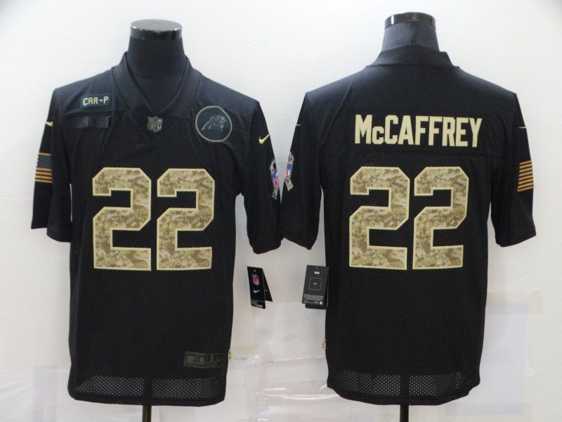 Men Carolina Panthers #22 Mccaffrey Black camo Lettering 2020 Nike NFL Jersey